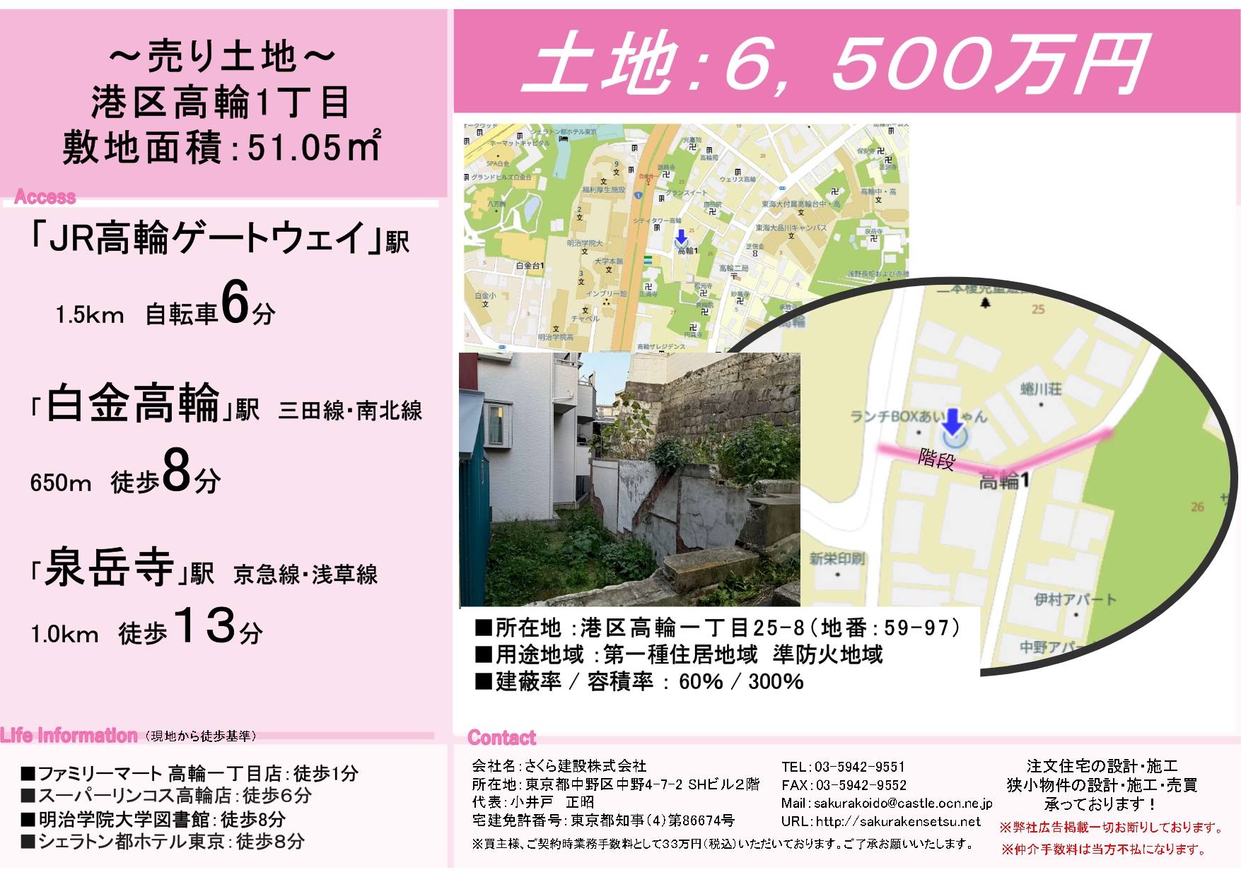 【土地】港区高輪一丁目6500万円